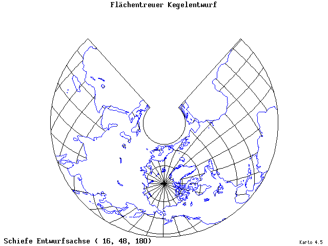 Conical Equal-Area Projection - 16°E, 48°N, 180° - standard