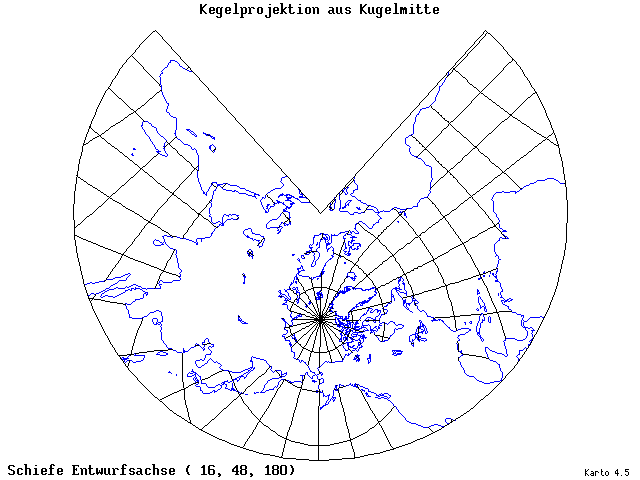 Conical Gnomonic Projection - 16°E, 48°N, 180° - standard