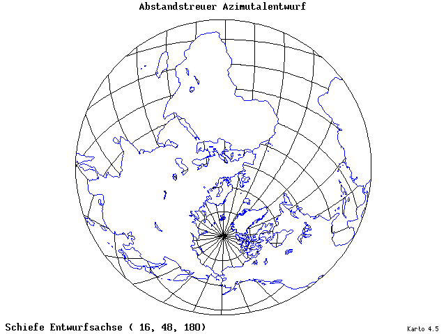 Azimuthal Equidistant Projection - 16°E, 48°N, 180° - standard