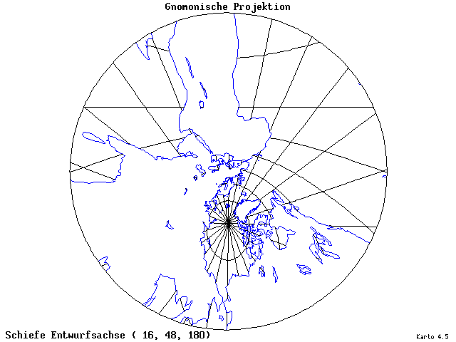 Gnomonic Projection - 16°E, 48°N, 180° - standard