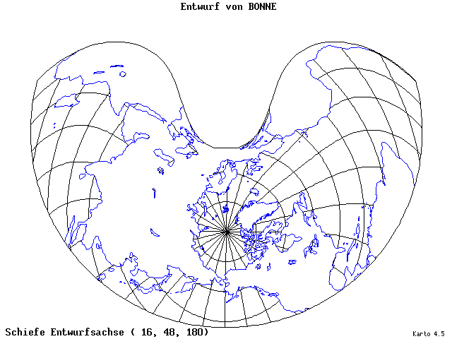 Bonne's Projection - 16°E, 48°N, 180° - standard