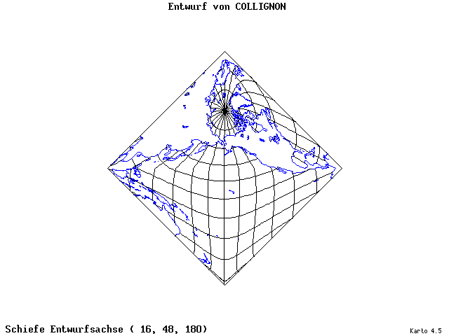 Collignon's Projection - 16°E, 48°N, 180° - standard
