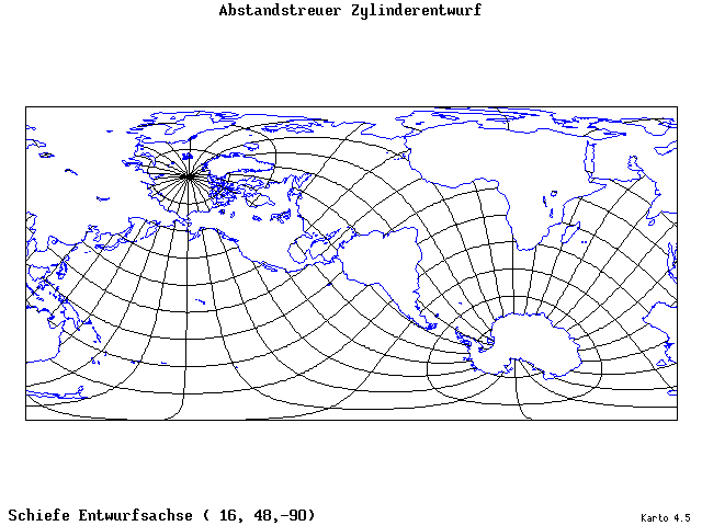 Cylindrical Equidistant Projection - 16°E, 48°N, 270° - standard
