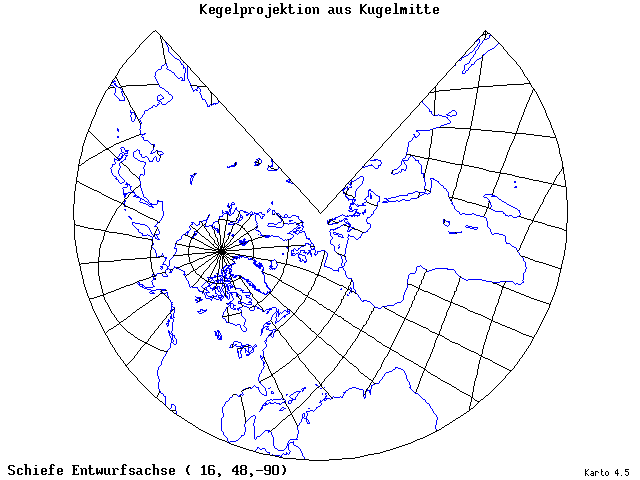 Conical Gnomonic Projection - 16°E, 48°N, 270° - standard