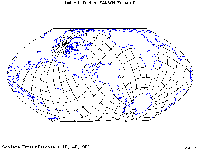 Sanson's Projection (modified) - 16°E, 48°N, 270° - standard