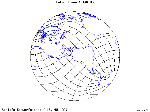 Apianius' Projection - 16°E, 48°N, 270° - standard