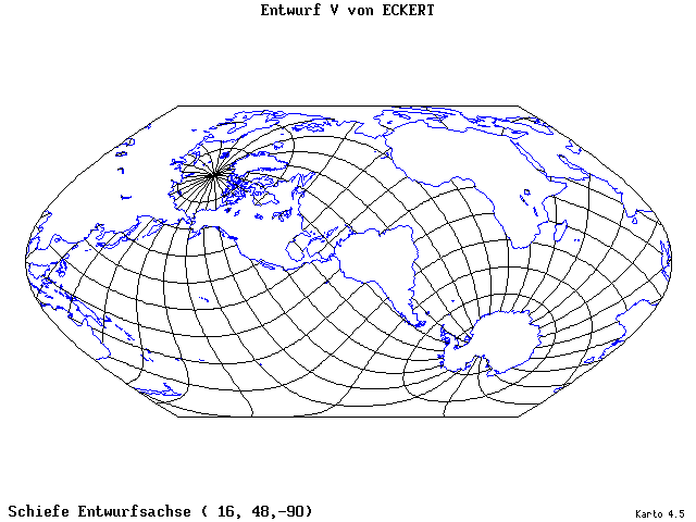 Pseudocylindrical Projection (Eckhart V) - 16°E, 48°N, 270° - standard