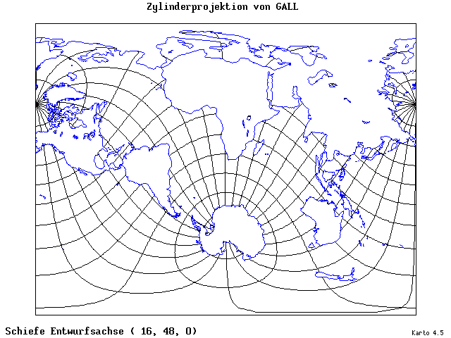 Galle's Cylindrical Projection - 16°E, 48°N, 0° - wide