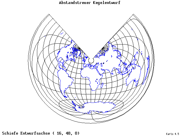 Conical Equidistant Projection - 16°E, 48°N, 0° - wide