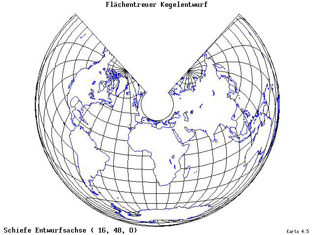 Conical Equal-Area Projection - 16°E, 48°N, 0° - wide