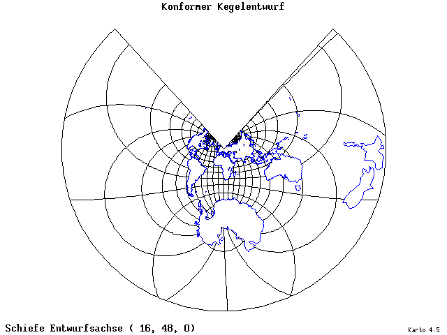 Conical Conformal Projection - 16°E, 48°N, 0° - wide