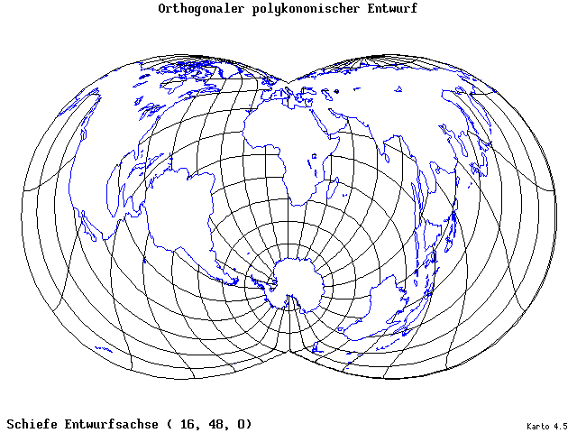 Polyconic Projection (orthogonal grid) - 16°E, 48°N, 0° - wide