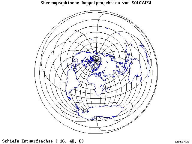 Solovjev's Double-Stereographic Projection - 16°E, 48°N, 0° - wide