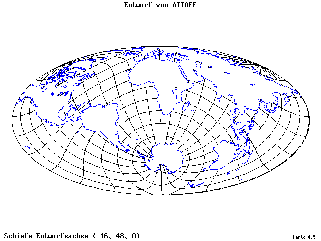 Aitoff's Projection - 16°E, 48°N, 0° - wide