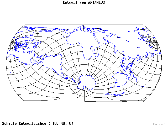 Apianius' Projection - 16°E, 48°N, 0° - wide