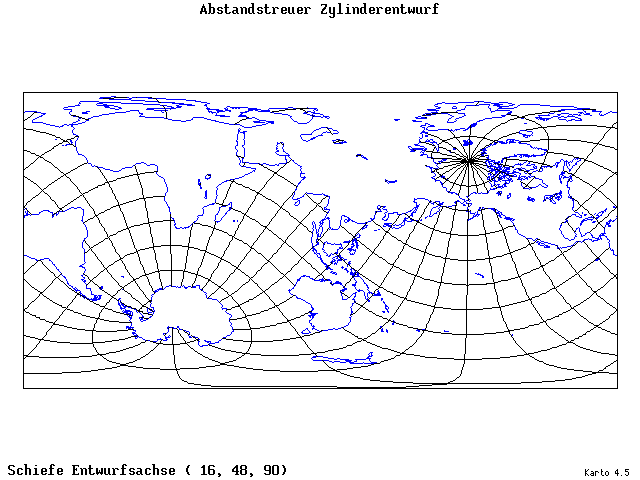 Cylindrical Equidistant Projection - 16°E, 48°N, 90° - wide