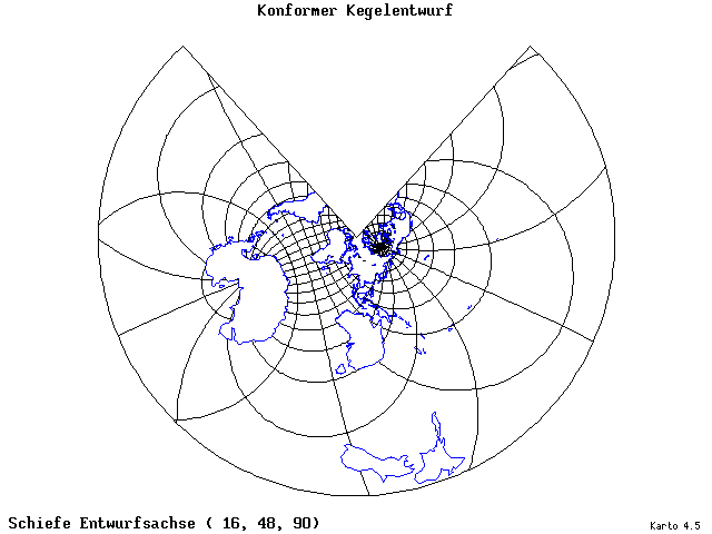 Conical Conformal Projection - 16°E, 48°N, 90° - wide