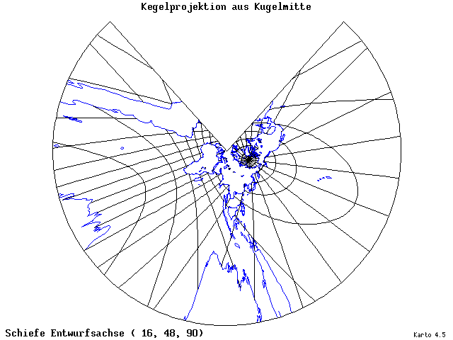 Conical Gnomonic Projection - 16°E, 48°N, 90° - wide