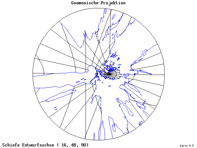 Gnomonic Projection - 16°E, 48°N, 90° - wide