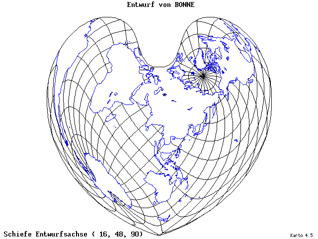 Bonne's Projection - 16°E, 48°N, 90° - wide