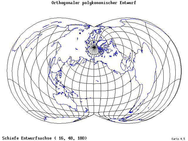 Polyconic Projection (orthogonal grid) - 16°E, 48°N, 180° - wide