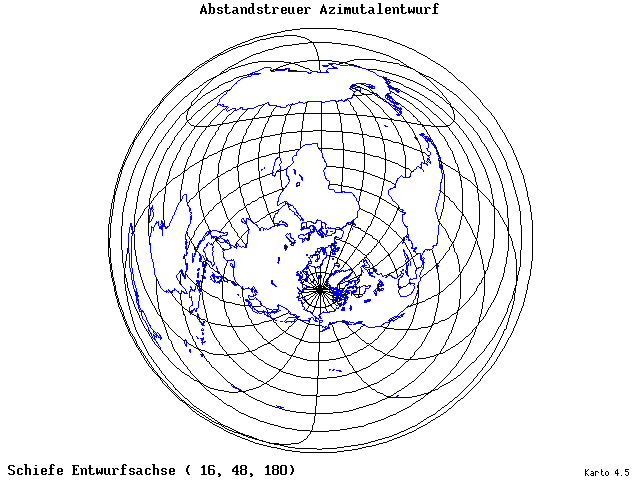 Azimuthal Equidistant Projection - 16°E, 48°N, 180° - wide