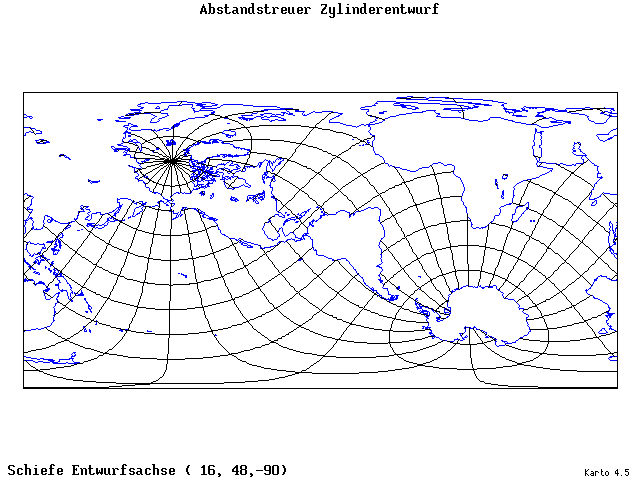 Cylindrical Equidistant Projection - 16°E, 48°N, 270° - wide