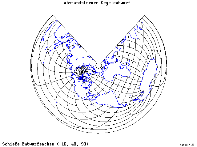 Conical Equidistant Projection - 16°E, 48°N, 270° - wide