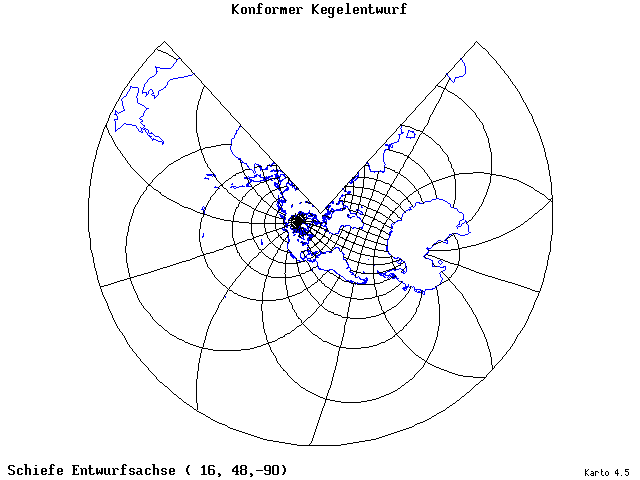 Conical Conformal Projection - 16°E, 48°N, 270° - wide