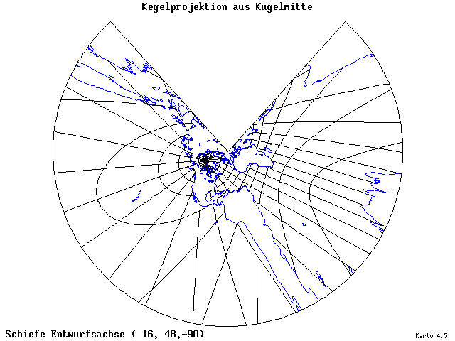 Conical Gnomonic Projection - 16°E, 48°N, 270° - wide