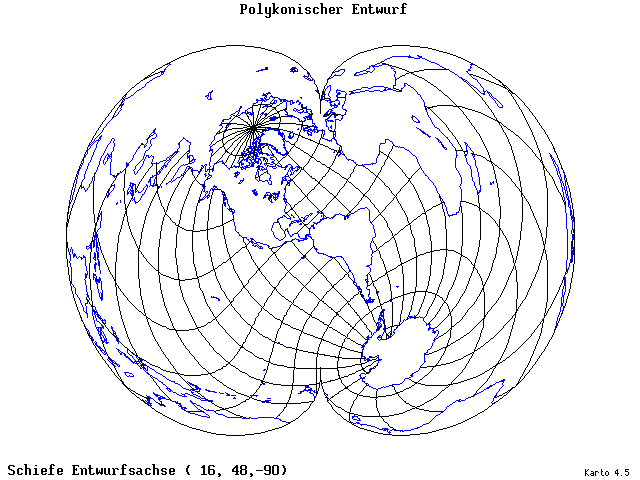 Polyconic Projection - 16°E, 48°N, 270° - wide