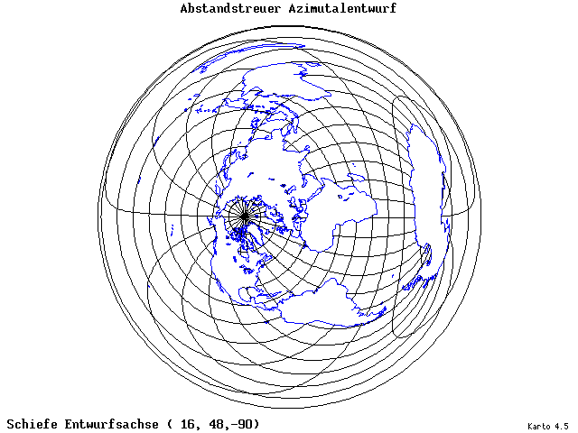 Azimuthal Equidistant Projection - 16°E, 48°N, 270° - wide