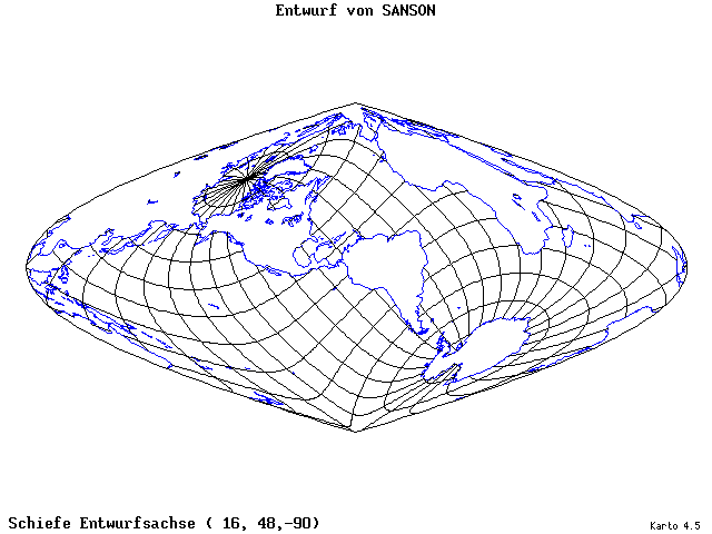 Sanson's Projection - 16°E, 48°N, 270° - wide