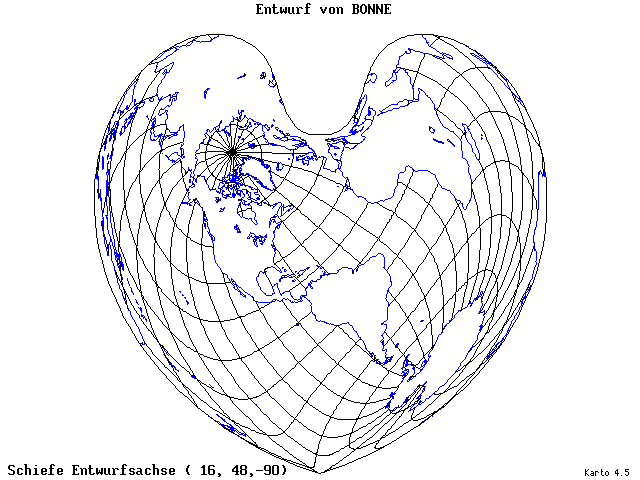 Bonne's Projection - 16°E, 48°N, 270° - wide