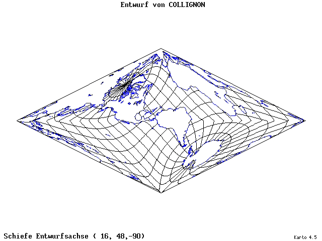 Collignon's Projection - 16°E, 48°N, 270° - wide